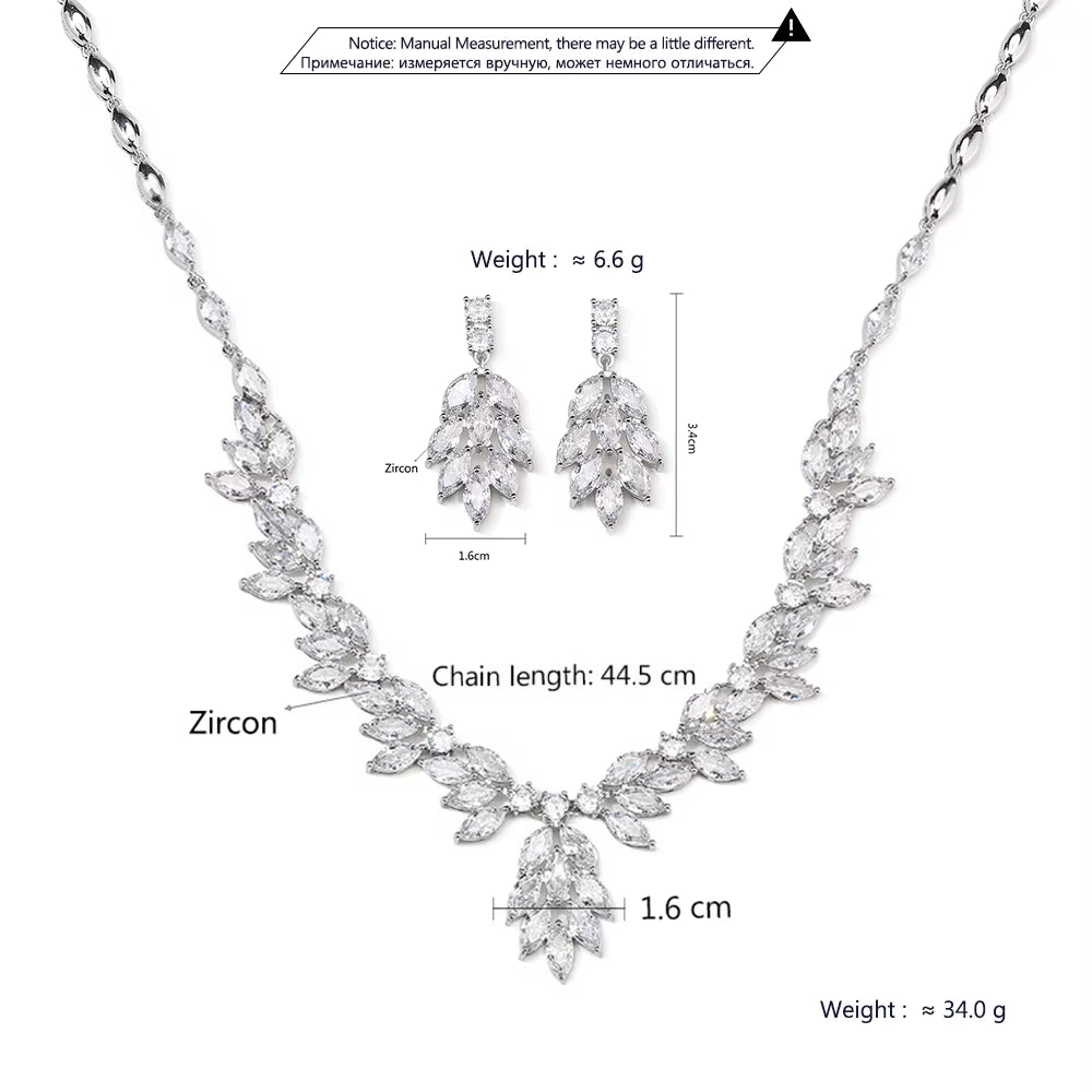 Brand Sliver Color AAA Zirconia Bridal Jewelry Sets Luxury Flower Leaf Clear Zircon Earring Necklaces for Women