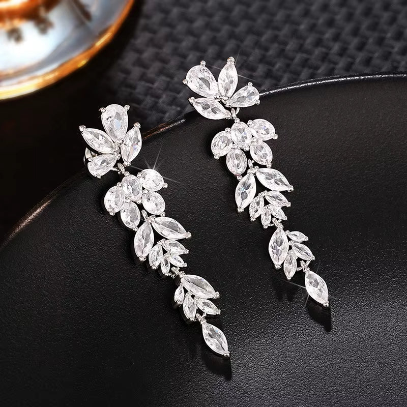 Luxury Pear Shape Marquise Zircon Bridal Earrings AAA Shiny CZ Long Drop Dangle Earring Wedding Jewelry
