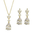 AAA Cubic Zirconia Leaf Dangle Earrings Necklace for Women Luxury Bridal Wedding Jewelry Set