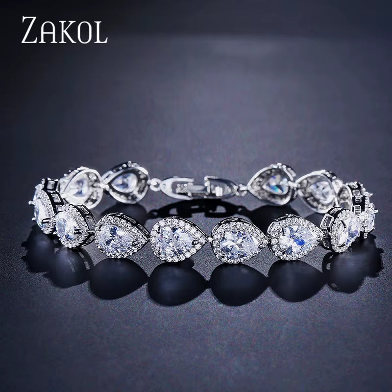 Luxury Water Drop Zirconia Bracelets for Elegant Women Teardrop Charm Bracelet Bridal Wedding Jewelry