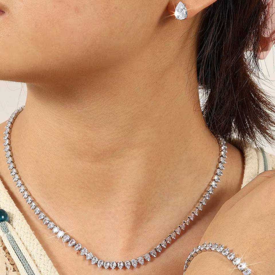 Gorgeous Buling AAA Clear round Cubic Zirconia Wedding Bridal Necklace Earrings Party Jewelry Set for Women