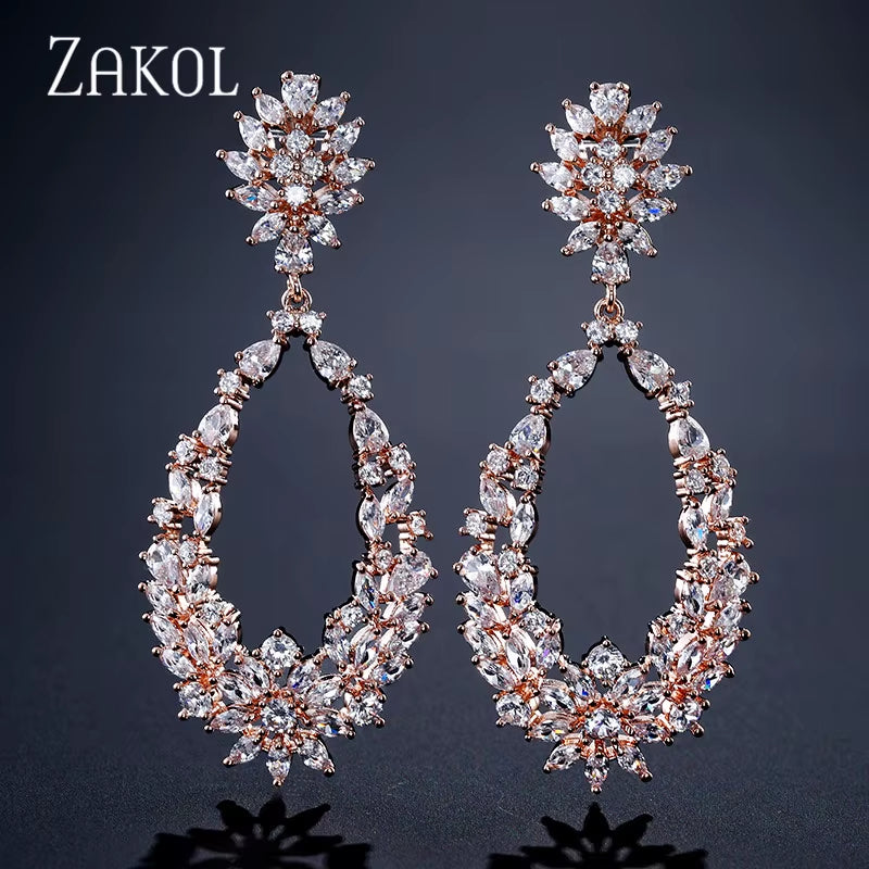 Luxury Buling Mirco Paved Cubic Zircon Dangle Drop Earrings for Women Exquisite Bridal Earring Wedding Jewelry