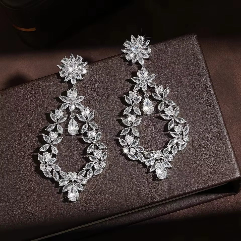Luxury Buling Mirco Paved Cubic Zircon Dangle Drop Earrings for Women Exquisite Bridal Earring Wedding Jewelry