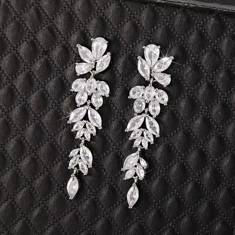 Luxury Pear Shape Marquise Zircon Bridal Earrings AAA Shiny CZ Long Drop Dangle Earring Wedding Jewelry