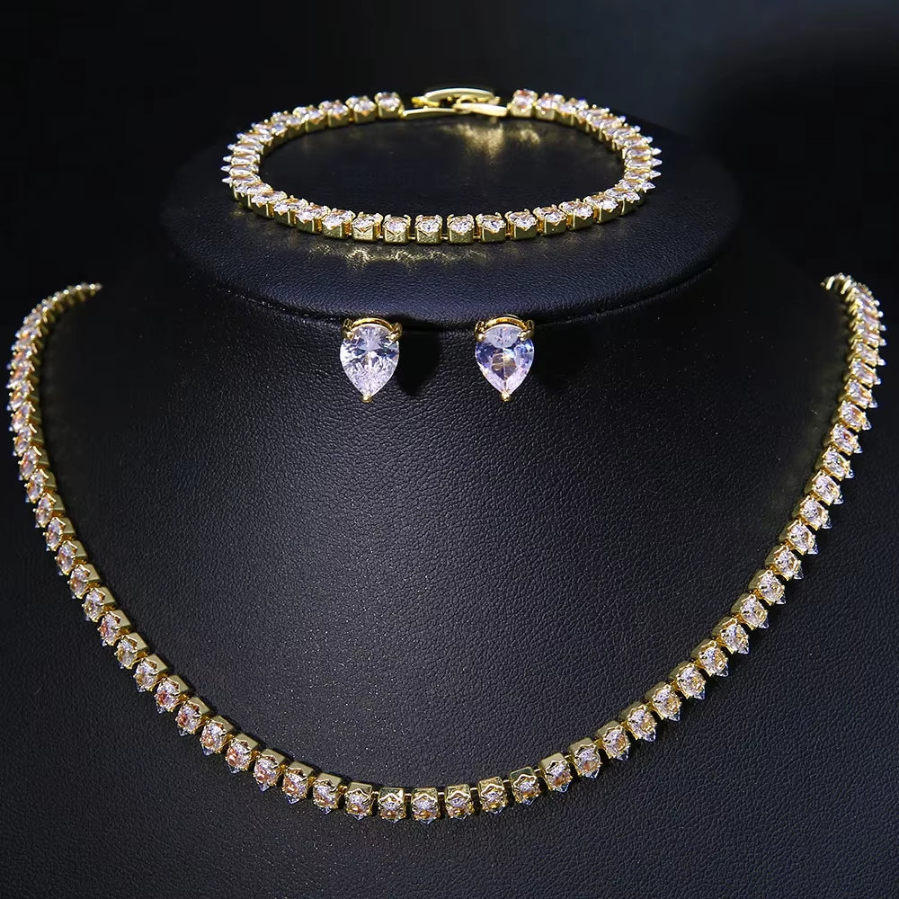 Gorgeous Buling AAA Clear round Cubic Zirconia Wedding Bridal Necklace Earrings Party Jewelry Set for Women