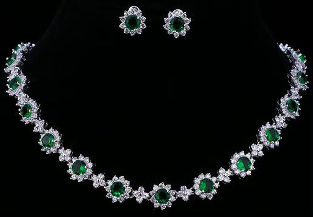 Luxury Cubic Zircon Crystal Bridal Jewelry Sets Necklace Earrings Sets for Women Wedding Party Jewelry