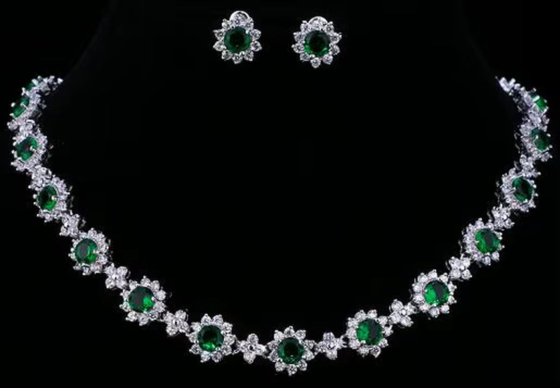 Luxury Cubic Zircon Crystal Bridal Jewelry Sets Necklace Earrings Sets for Women Wedding Party Jewelry