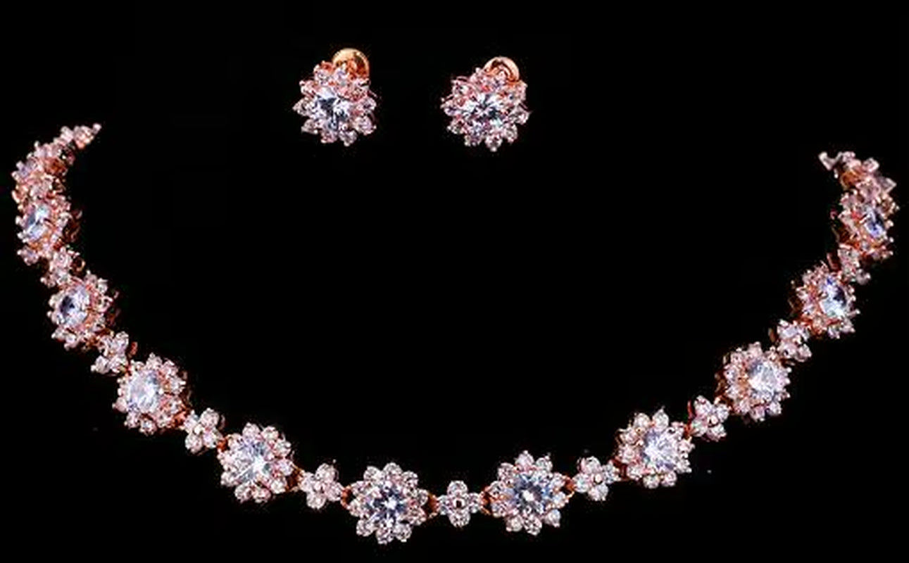 Luxury Cubic Zircon Crystal Bridal Jewelry Sets Necklace Earrings Sets for Women Wedding Party Jewelry