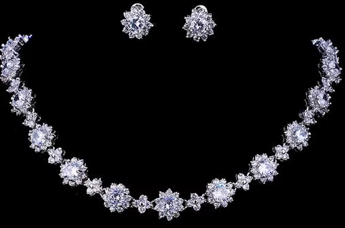 Luxury Cubic Zircon Crystal Bridal Jewelry Sets Necklace Earrings Sets for Women Wedding Party Jewelry