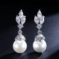 Fashion Sliver Color AAA CZ Pearl Dangle Earrings for Women Shiny Leaf Zircon Bridal Earring Wedding Party Jewelry