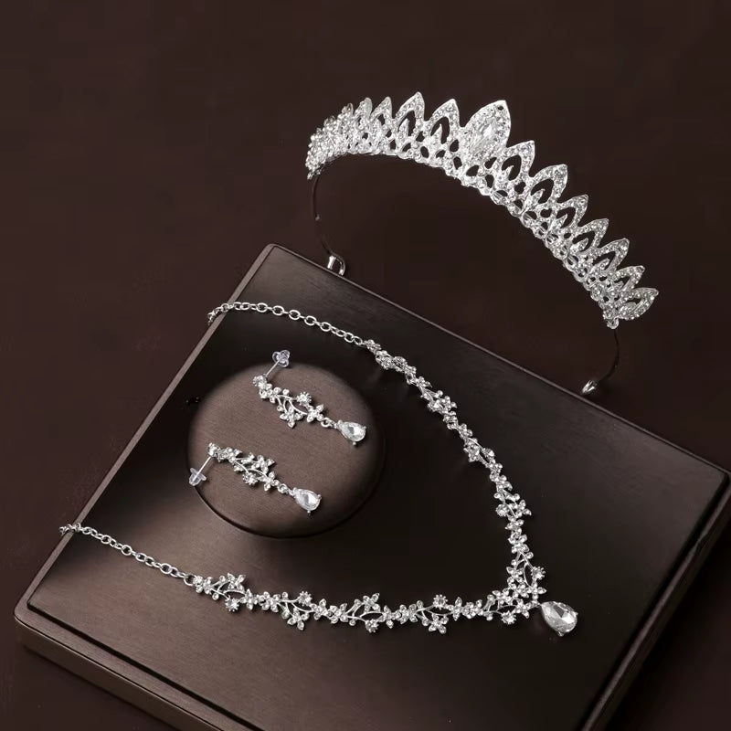 Itacazzo Bridal Headwear Set of Four Crown&Necklace&Earrings Gold-Colour Women'S Classic Wedding Tiaras