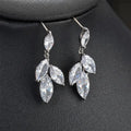 Elegant Marquise Zircon Leaf Shaped Drop Earrings for Women Shiny Clear Zircon Silver Color Bridal Earring Wedding Jewelry