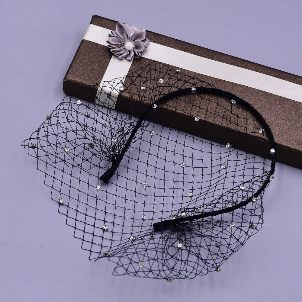 Rhinestone Veil And Mesh Headband