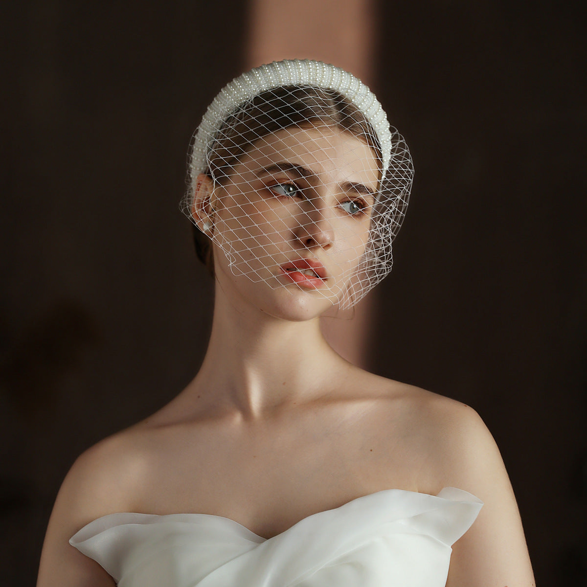 French Hepburn Style, Bridal Veil White Vintage Beaded