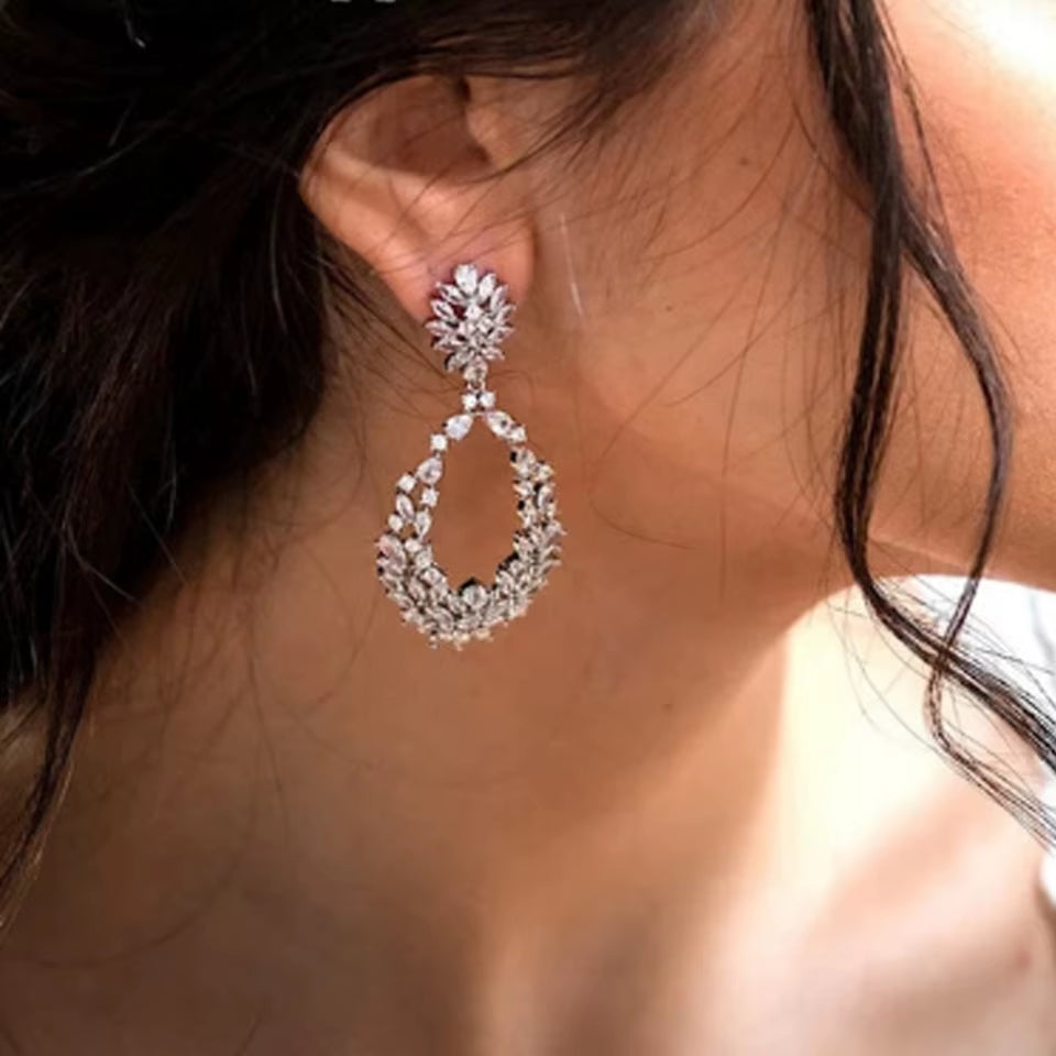 Luxury Buling Mirco Paved Cubic Zircon Dangle Drop Earrings for Women Exquisite Bridal Earring Wedding Jewelry