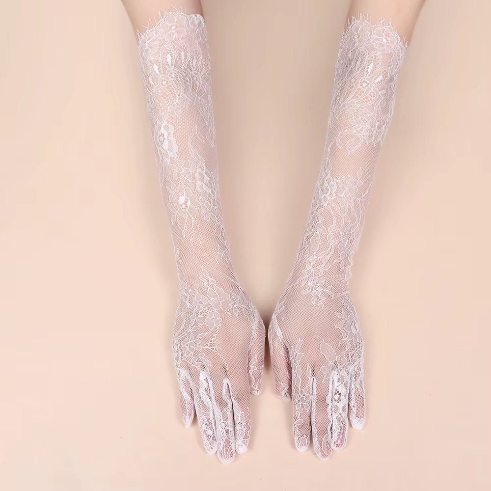 Long Irregular Mesh Gloves Dress Halloween Wedding Etiquette Party Accessories Lace Long Sleeves Women'S Gloves