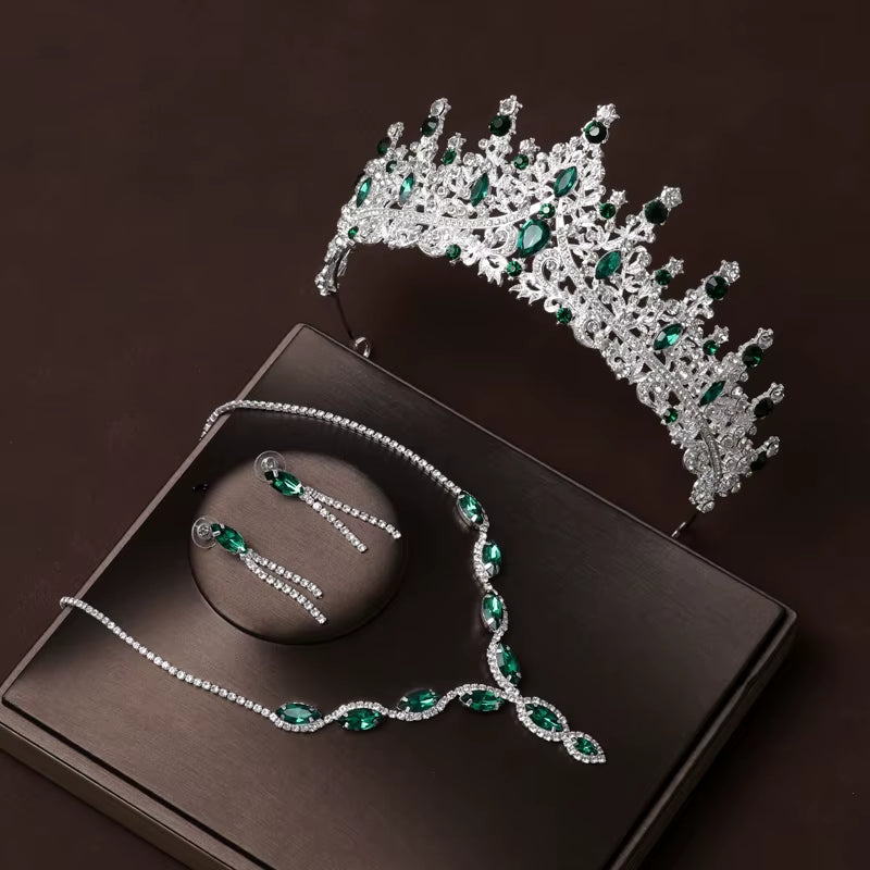 Itacazzo Bridal Headwear Set of Four Crown&Necklace&Earrings Gold-Colour Women'S Classic Wedding Tiaras