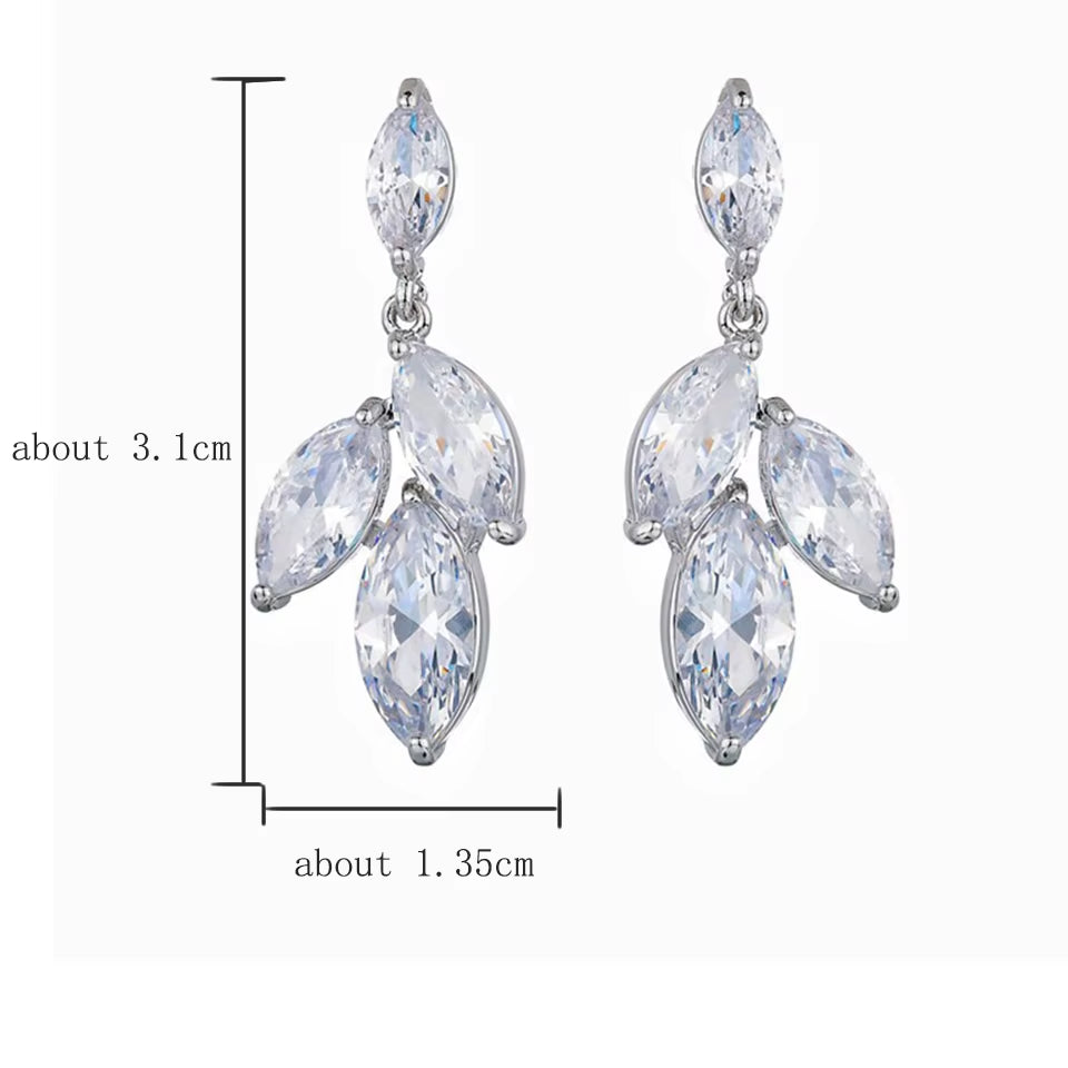 Elegant Marquise Zircon Leaf Shaped Drop Earrings for Women Shiny Clear Zircon Silver Color Bridal Earring Wedding Jewelry