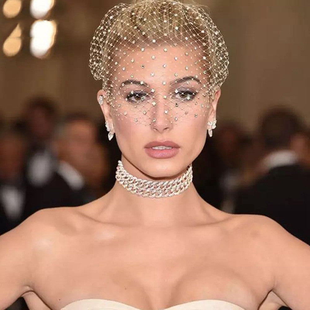 Rhinestone Veil And Mesh Headband