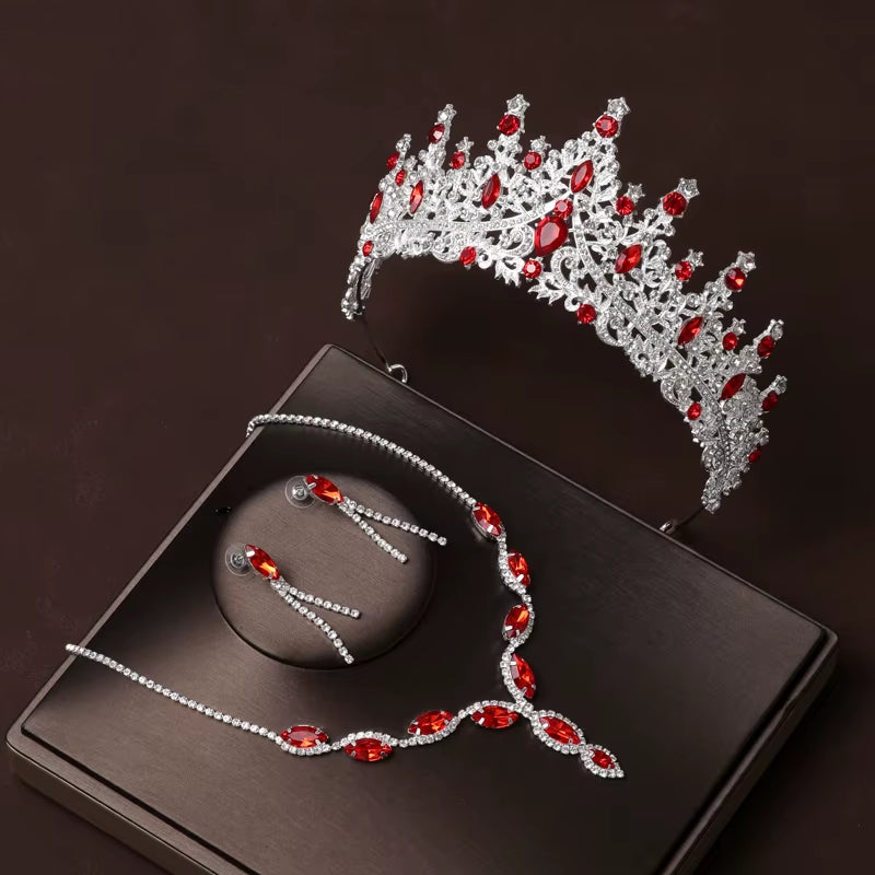 Itacazzo Bridal Headwear Set of Four Crown&Necklace&Earrings Gold-Colour Women'S Classic Wedding Tiaras