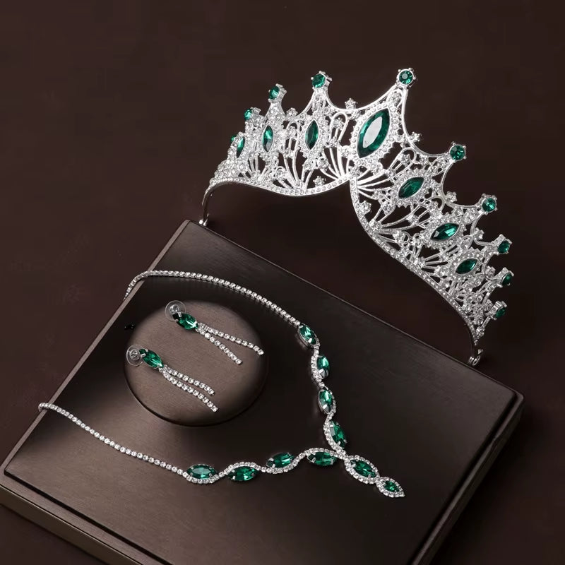 Itacazzo Bridal Headwear Set of Four Crown&Necklace&Earrings Gold-Colour Women'S Classic Wedding Tiaras
