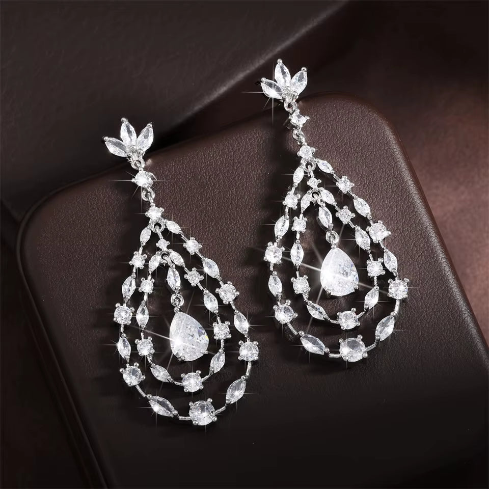 Luxury Buling Mirco Paved Cubic Zircon Dangle Drop Earrings for Women Exquisite Bridal Earring Wedding Jewelry