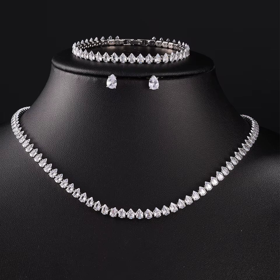 Gorgeous Buling AAA Clear round Cubic Zirconia Wedding Bridal Necklace Earrings Party Jewelry Set for Women