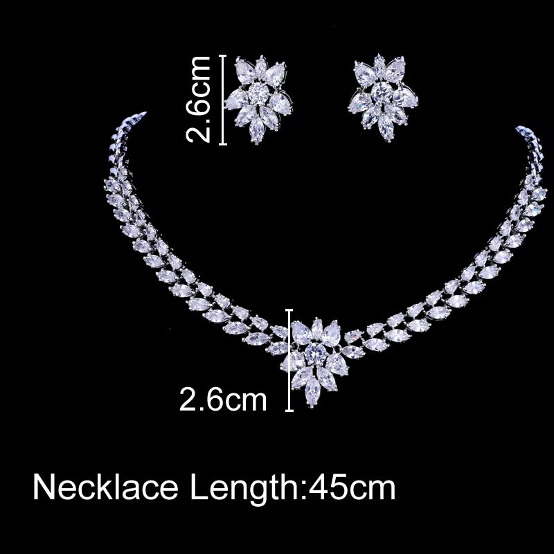 White Gold Color Luxury Bridal CZ Crystal Necklace and Earring Sets Big Wedding Jewelry Sets for Brides